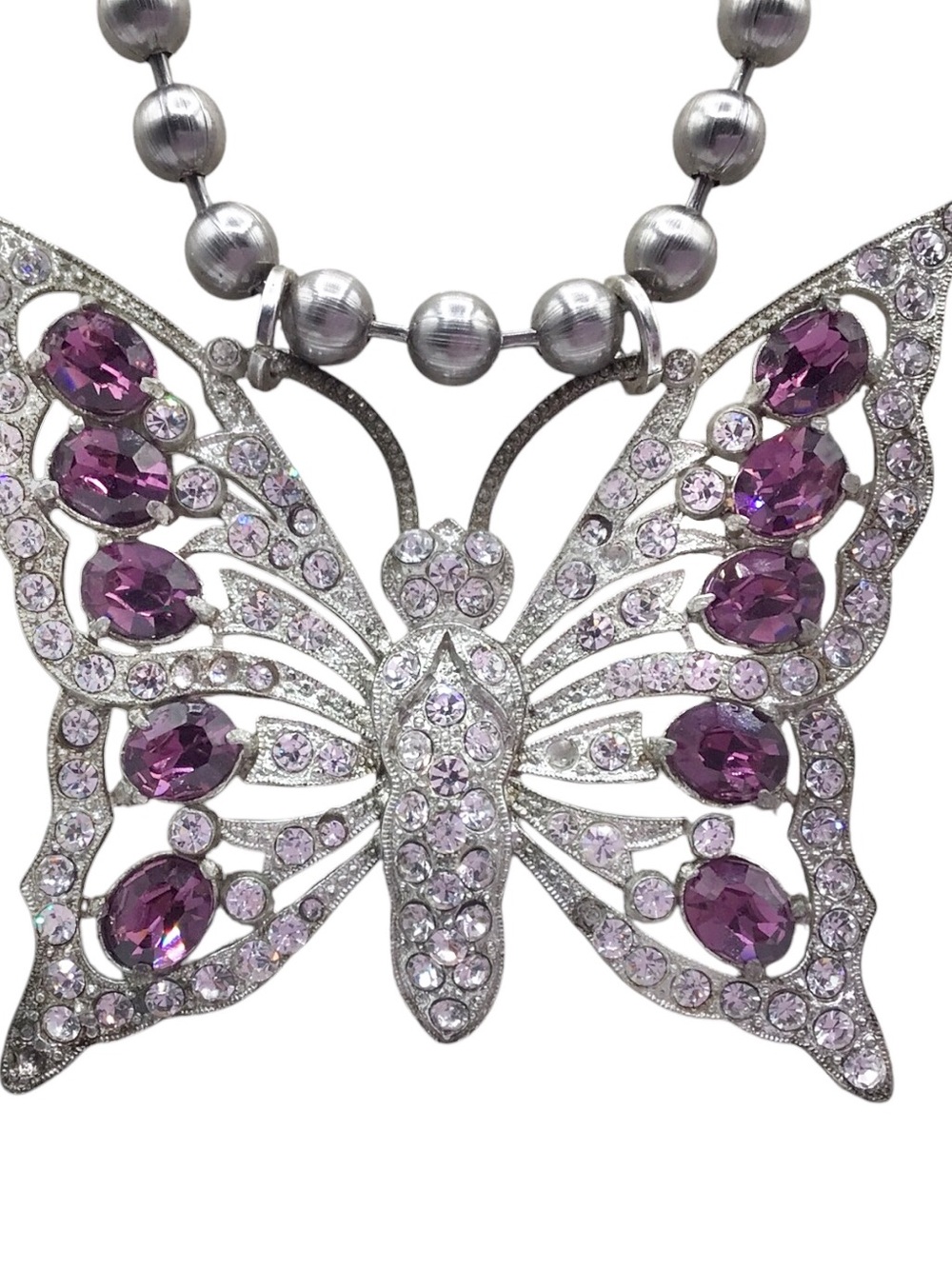 Vintage Art Deco Butterfly Pendant Necklace, Statement Assemblage 28" Read